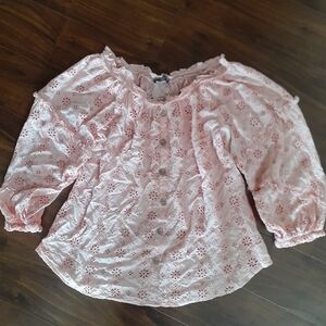 Democracy Coral Eyelet Off-Shoulder Peasant Blouse Boho Garden Girl Size M